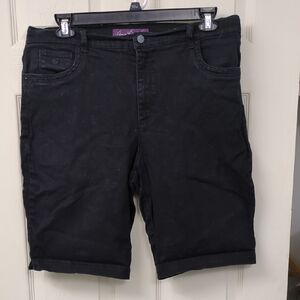 Gloria Vanderbilt Black Denim Knee-Length Shorts with Purple Label